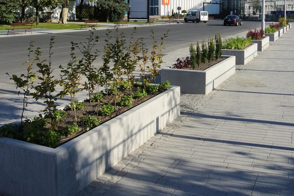 Rząd doniczek z kwiatami